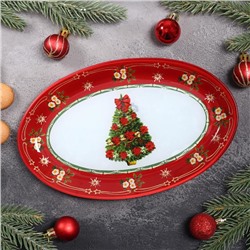 Блюдо овальное Доляна «Новогодняя ель», 24,5×15×2 см