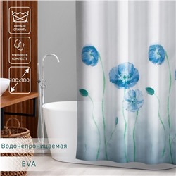 Штора для ванной Доляна «Синие маки», 180×180 см, EVA