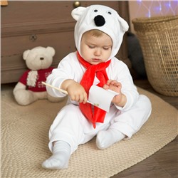 Карнавальный костюм для малышей «Белый медвежонок» с красным шарфом, велюр, хлопок, рост 74-92 см